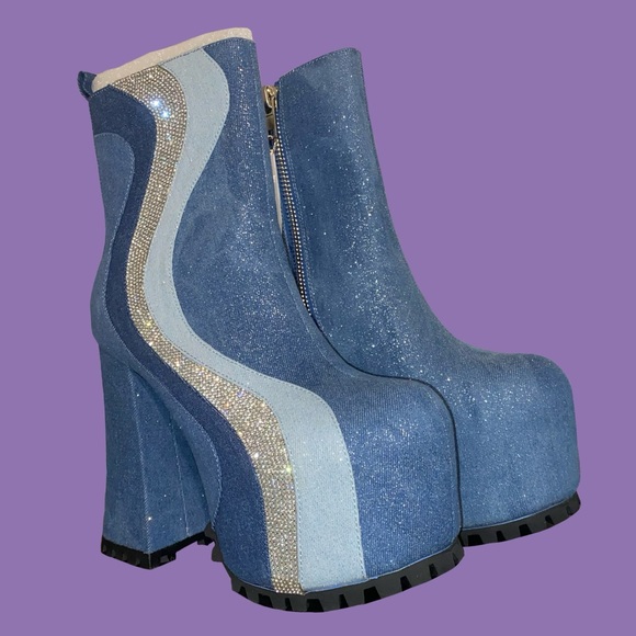 Dolls Kill Shoes Go For The Glam Denim Platform Boots Dollskill X